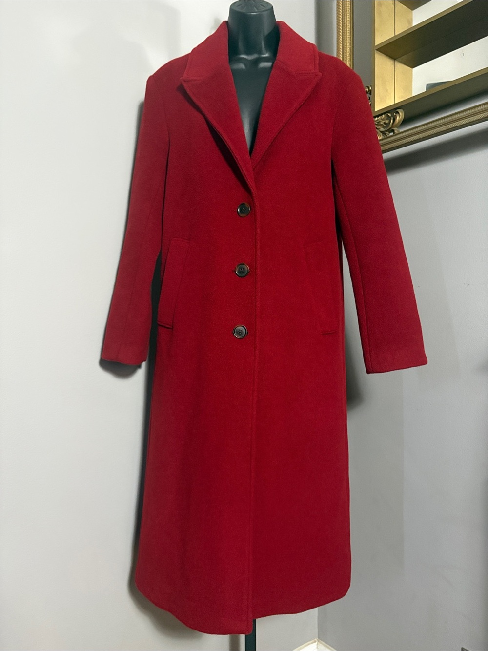 Abercrombie & Fitch Small Red Long Wool Blend Dad Coat - Picture 2 of 5